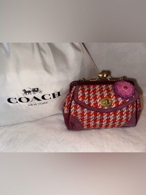 Coach Red & Pink Tweed Frame Mini Bag with Gold Turnlock